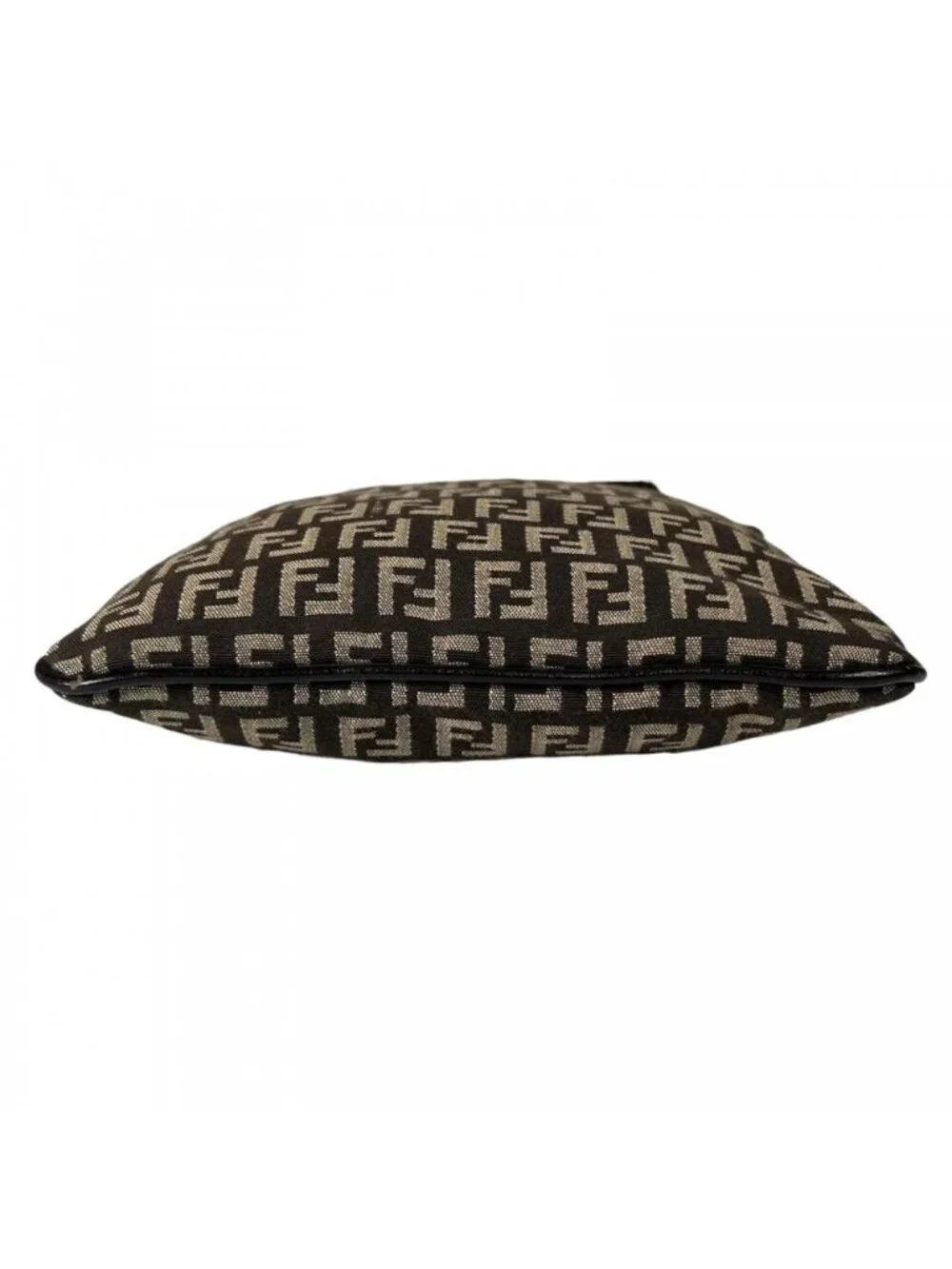 Fendi Shoulder Bag Canvas Leather Brown Silver